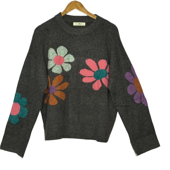 🆕Natural Life Everyone's Favorite Sweater Washed Black Daisy Size L - Picture 3 of 8